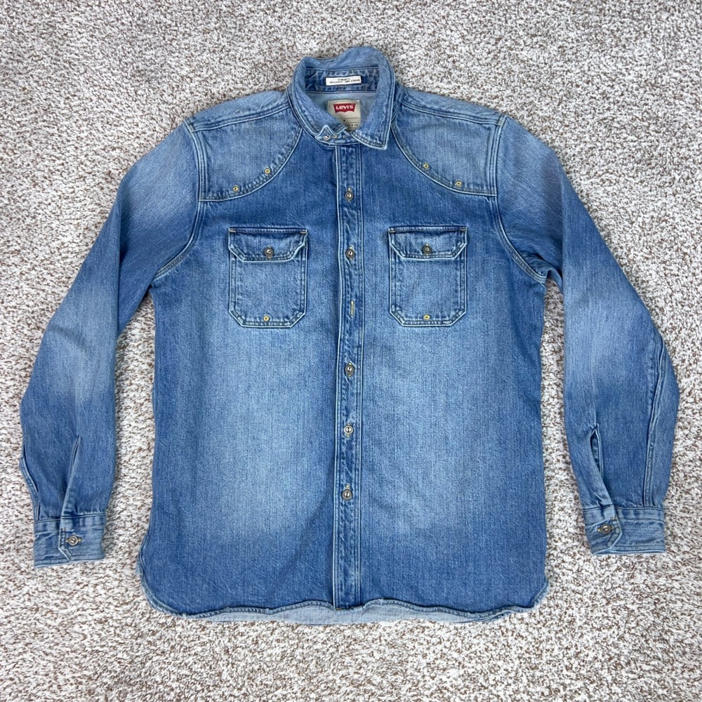 Levis Shirt Mens Medium Blue Casual Western Denim Long Sleeve Button Front Top